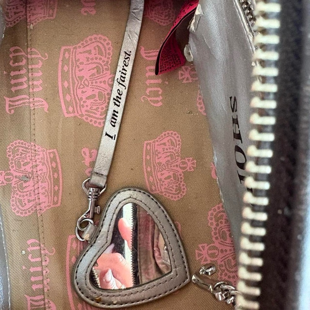 Y2K 2002 Vintage Juicy Couture Pink & Brown Velour Bowler Bag Purse - Picture 4 of 11